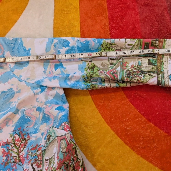 CJ Banks Cityscape Watercolor Shirt Jacket, 2X Stretch Denim Long Sleeve Boho - Picture 10 of 11